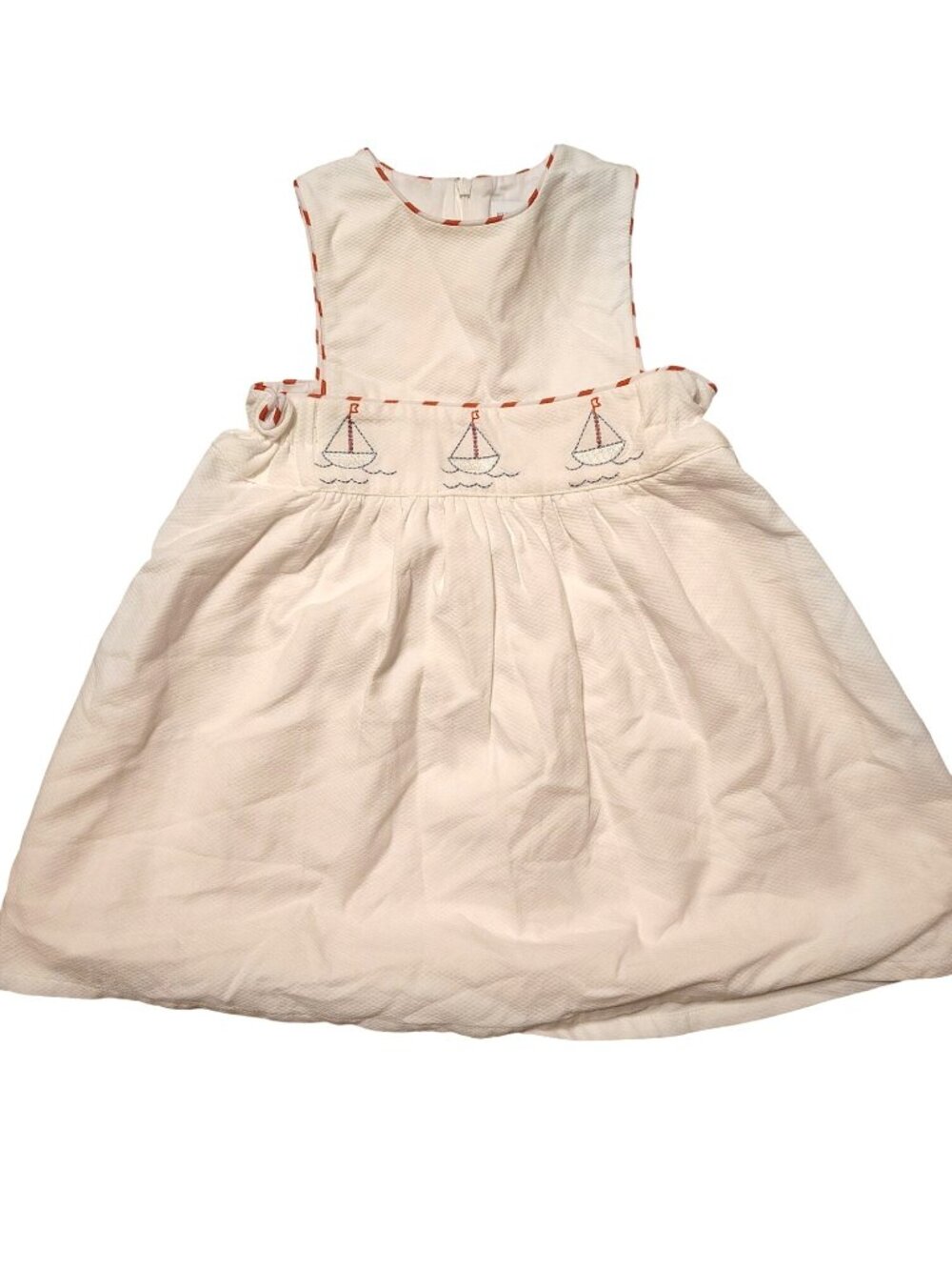 Henry Duvall 3T White Toddler Dress, Embroidered Sailboats Ruched Sides Nautical
